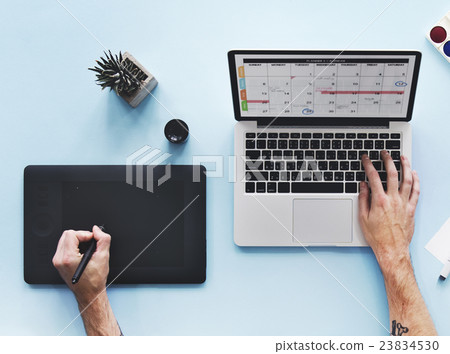 Computer Laptop Calendar Schedule Desk Concept 23834530