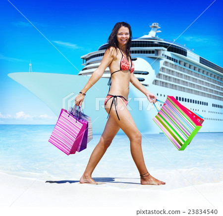Woman Bikini Shopping Bags Beach Summer Concept 23834540