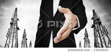 Businessman extending hand with Telecommunication  23836826