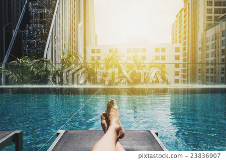 Relaxing in holidays, Asian guy feet  23836907