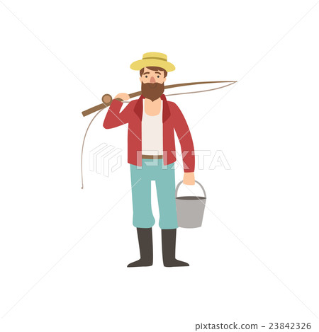 Bearded Man With Fishing Rod And Bucket 23842326