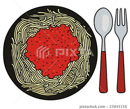 Spaghetti on the black plate 23843158