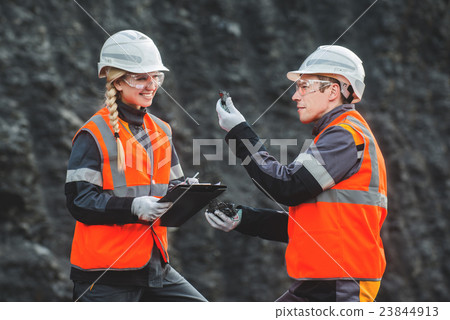 Workers with coal at open pit Workers with coal at open pit 23844913