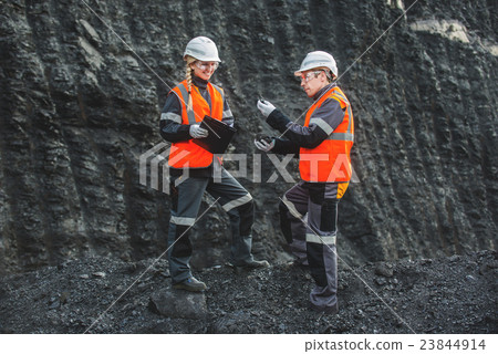 Workers with coal at open pit Workers with coal at open pit 23844914