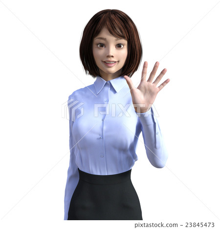 Female expression of light blue shirt à la carte perming3DCG illustration material 23845473