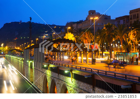 Evening view of embankment with Columbus monument. Barcelona Evening view of embankment with Columbus monument. Barcelona 23851853