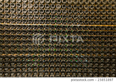 Racks with bottled wine in plant storage Racks with bottled wine in plant storage 23851897