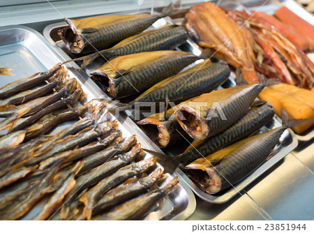 Cured mackerel and other fish in supermarket 23851944