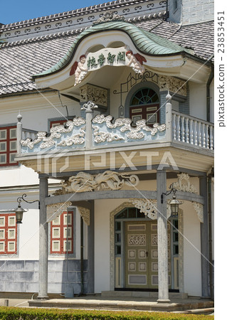 Old Jiyoshi school, decoration of front entrance and balcony, Matsumoto-shi, Nagano prefecture 23853451
