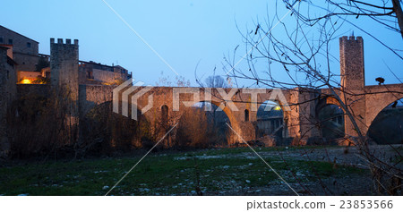 twilight photo of Medieval bridge. Besalu 23853566