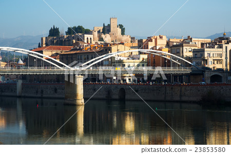 Day view of Ebro with bridge and Suda Castle in Tortosa 23853580