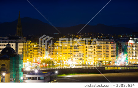 View of La Concha beach in night at San Sebastian 23853634