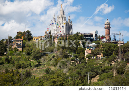 Amusement Park and Church at Tibidabo in Barcelona Amusement Park and Church at Tibidabo in Barcelona 23853654