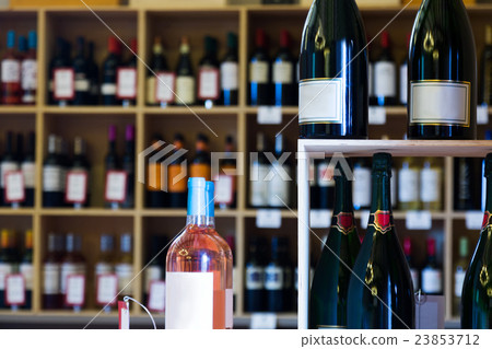 Display with wine bottles in store Display with wine bottles in store 23853712