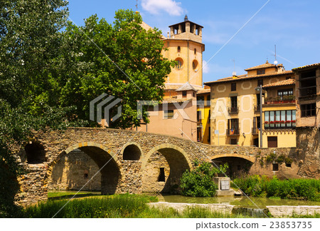 Old stone bridge and Cathedral in Vic Old stone bridge and Cathedral in Vic 23853735