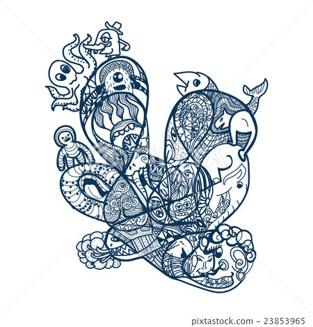 Abstract line art with animal for coloring Abstract line art with animal for coloring 23853965
