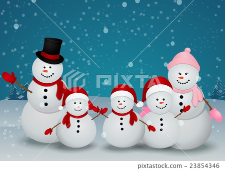 snowman family in Christmas winter scene with sign snowman family in Christmas winter scene with sign 23854346