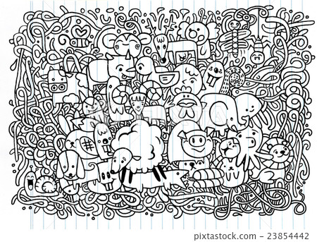 Farm Day Animals Doodle background Hand drawn 23854442