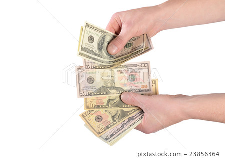 Dollars in a man's hand isolated on white 23856364