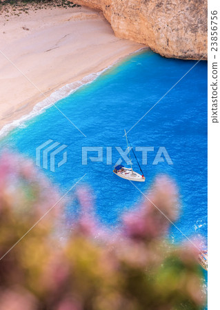 Navagio beach with yacht on Zakynthos in Greece 23856756