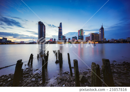 Night view of Saigon down town on riverbank 23857816