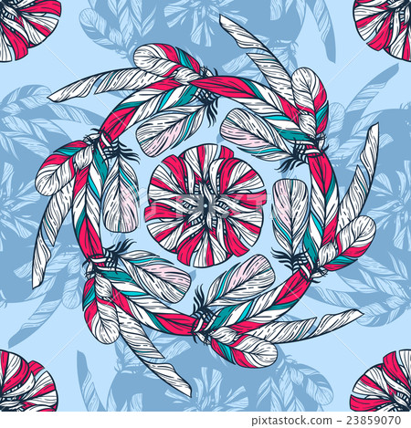 Seamless pattern in boho style. Round kaleidoscope - Stock Illustration ...