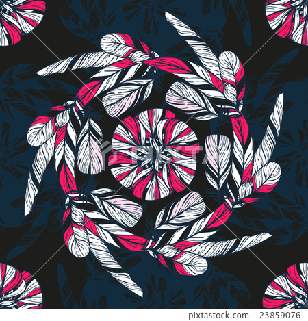 Seamless pattern in boho style. Round kaleidoscope - Stock Illustration ...