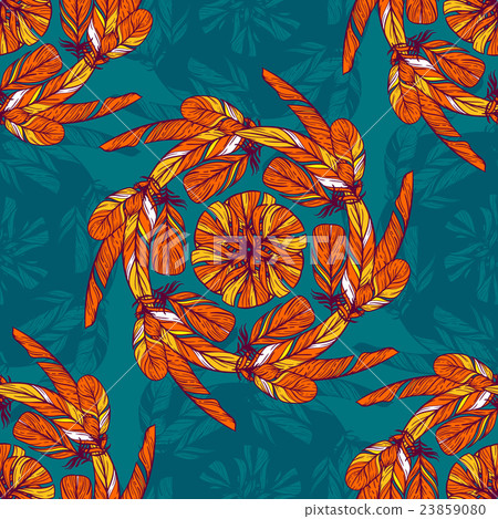 Seamless pattern in boho style. Round kaleidoscope - Stock Illustration ...