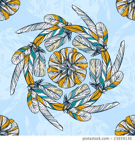 Seamless pattern in boho style. Round kaleidoscope - Stock Illustration ...