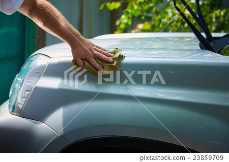 Close-up Of Hand With green Brush Washing Car 23859709