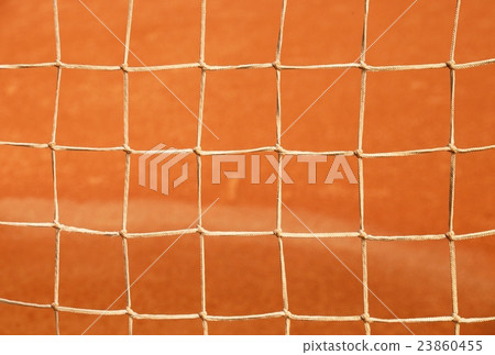 Old net with ground and white line tennis court Old net with ground and white line tennis court 23860455