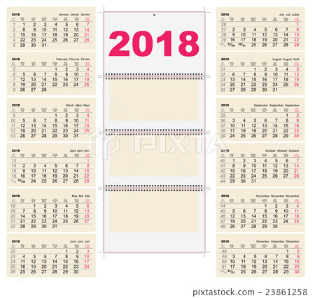 Template grid Wall Calendar 2018. First Day Monday Template grid Wall Calendar 2018. First Day Monday 23861258