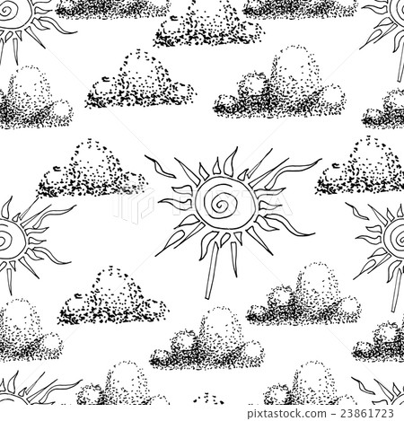 Vector seamless pattern. Hand drawn clouds and sun 23861723