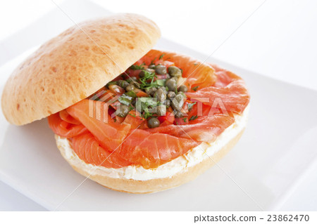 Smoked salmon sandwich on plate 23862470