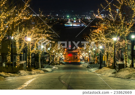 light of road to harbour at night in Hakodate 23862669
