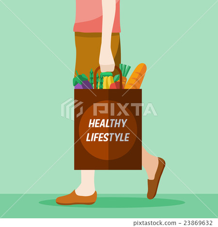 Illustration of a woman holding grocery shopping b 23869632