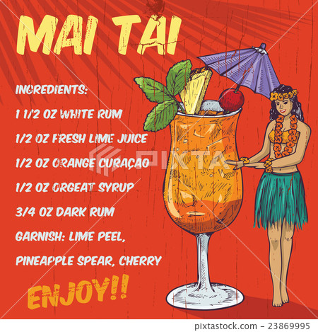 Hand drawn hula girl and mai tai cocktail Hand drawn hula girl and mai tai cocktail 23869995