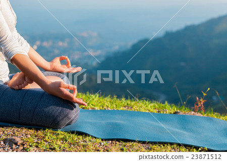 Close up Padmasana lotus pose 23871512