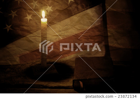 Old US flag and book. Old US flag and book. 23872134