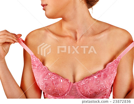 Girl removes underwear to examine their breasts. 23872836