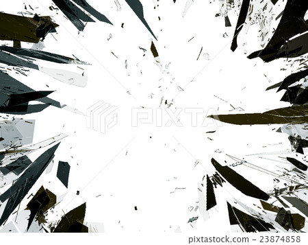 Pieces of demolished or Shattered glass isolated 23874858