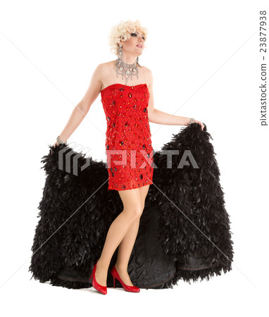 Drag Queen in Red Dress with Fur Performing 23877938