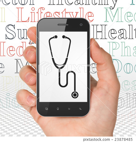 Health concept: Hand Holding Smartphone with - Stock Illustration ...