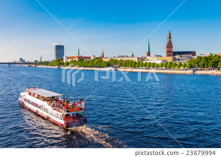 Walking ship floats the river, Riga, Latvia 23879994