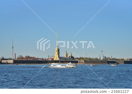 Pleasure boat floats on the Neva river Pleasure boat floats on the Neva river 23881227