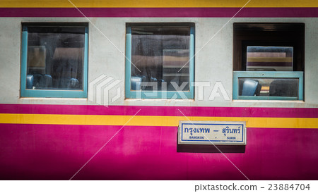 Thai Bogie train parking with destination sign 23884704