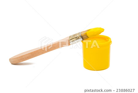 Brush with yellow paint isolated Brush with yellow paint isolated 23886027