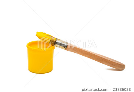 Brush with yellow paint isolated Brush with yellow paint isolated 23886028