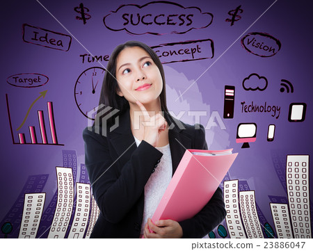 Asian woman thinking on business background. Asian woman thinking on business background. 23886047