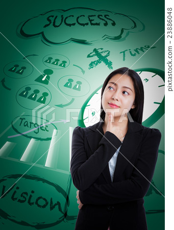 Asian woman has many ideas on business background. 23886048